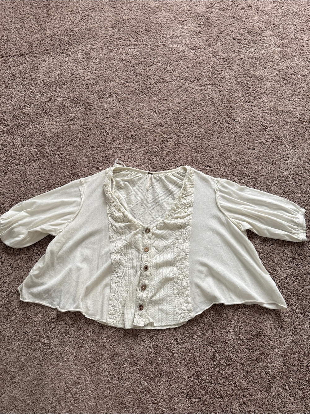 Free People Cream Crochet-Front Boho Blouse